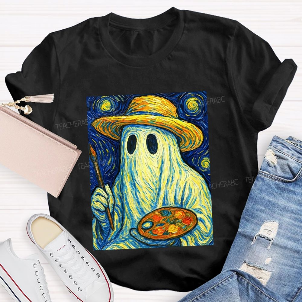 Starry Night Ghost Painter Van Gogh Halloween Art Teacher T-shirt