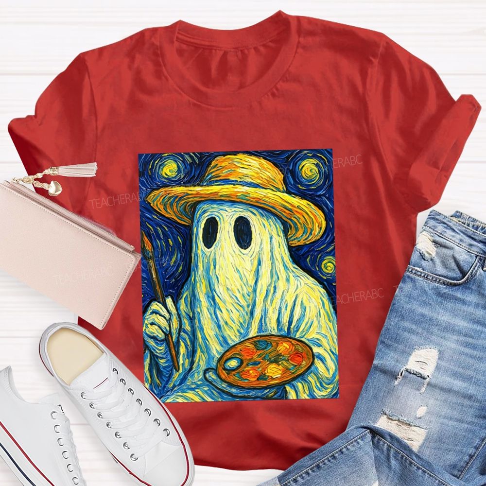 Starry Night Ghost Painter Van Gogh Halloween Art Teacher T-shirt
