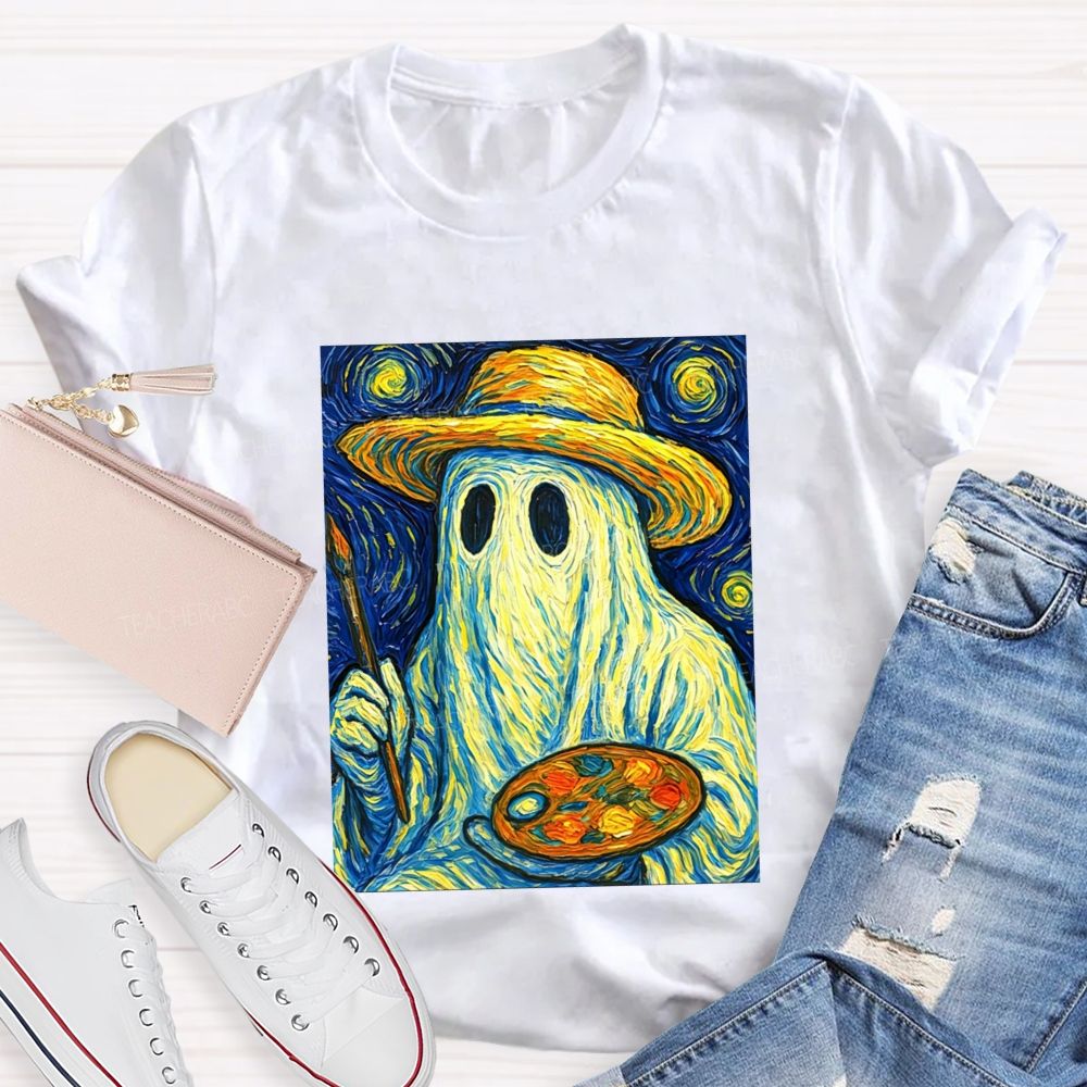 Starry Night Ghost Painter Van Gogh Halloween Art Teacher T-shirt