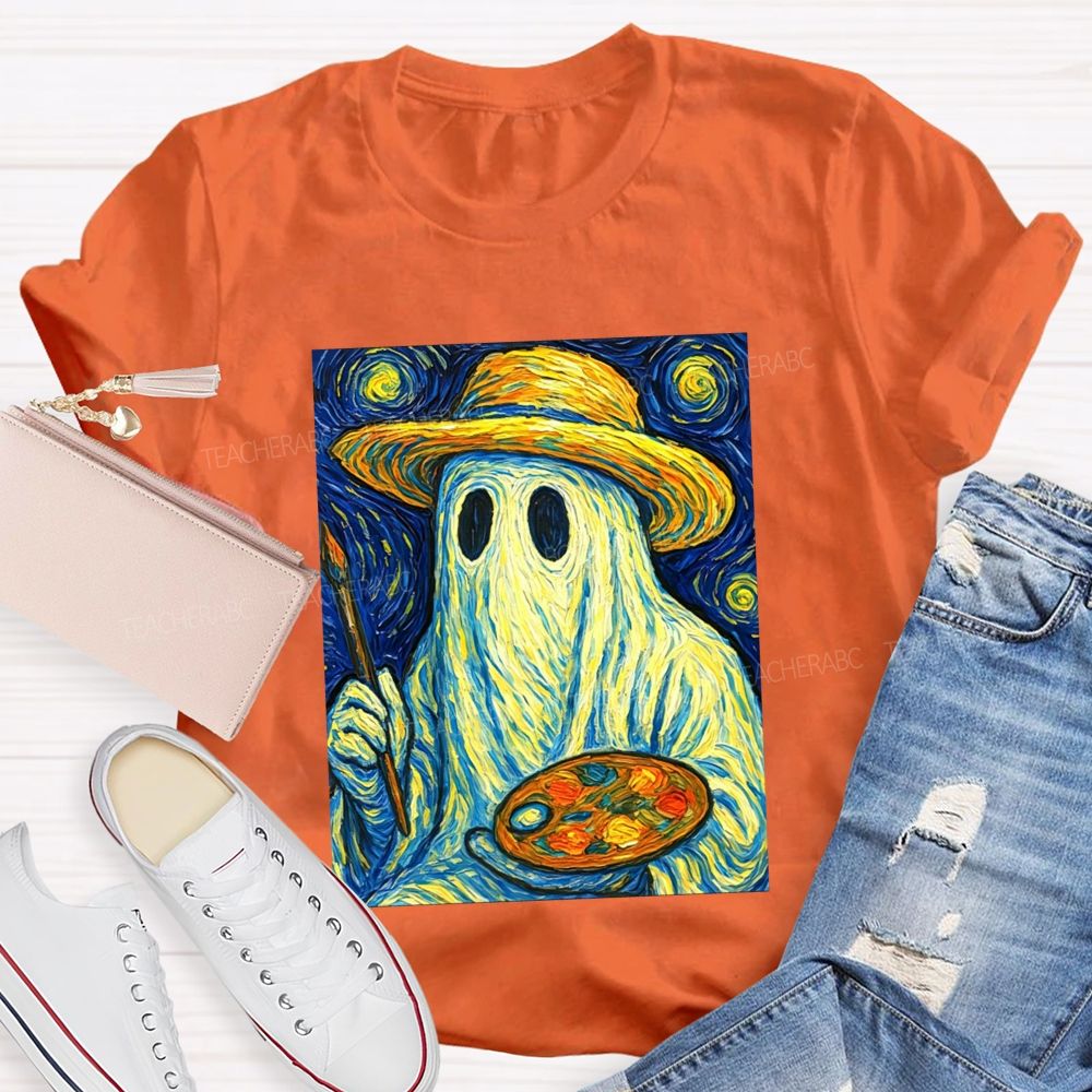 Starry Night Ghost Painter Van Gogh Halloween Art Teacher T-shirt
