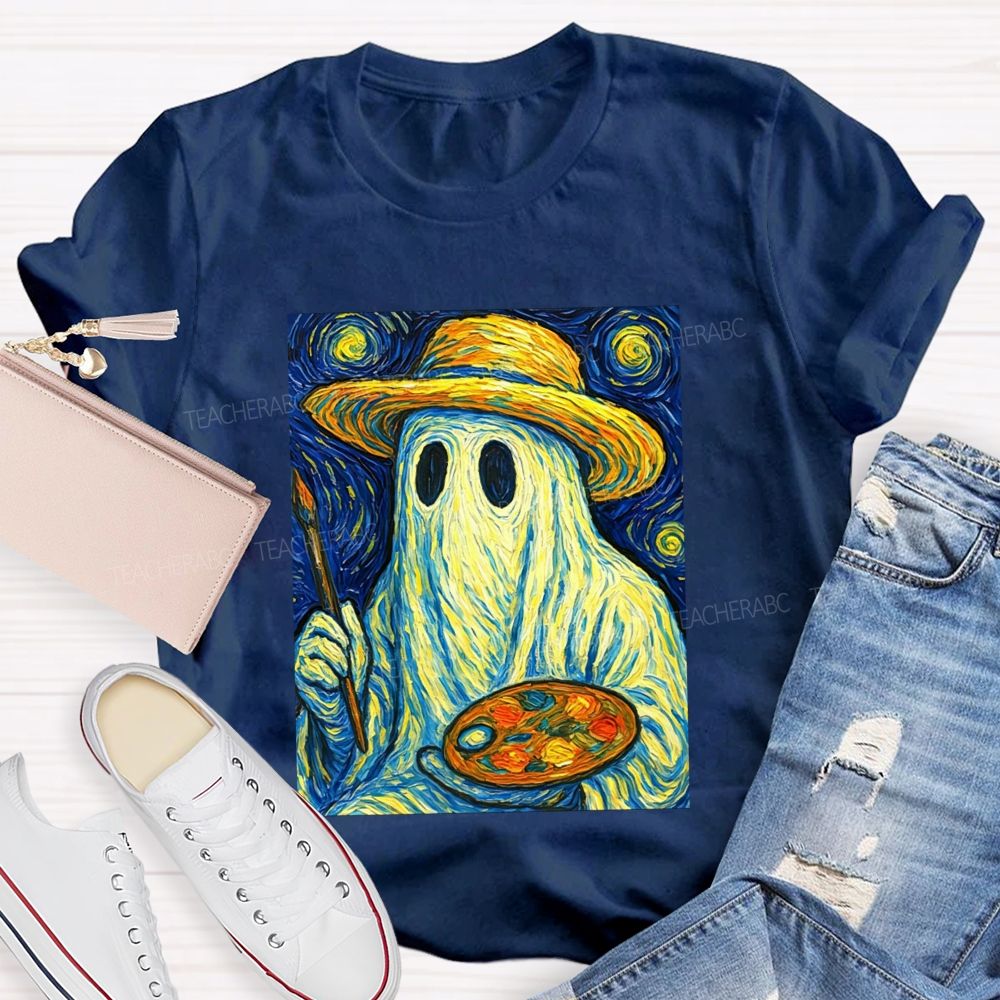 Starry Night Ghost Painter Van Gogh Halloween Art Teacher T-shirt