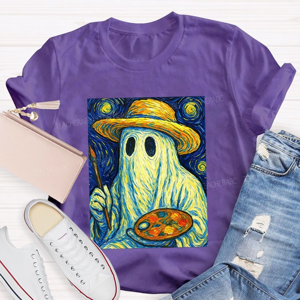 Starry Night Ghost Painter Van Gogh Halloween Art Teacher T-shirt