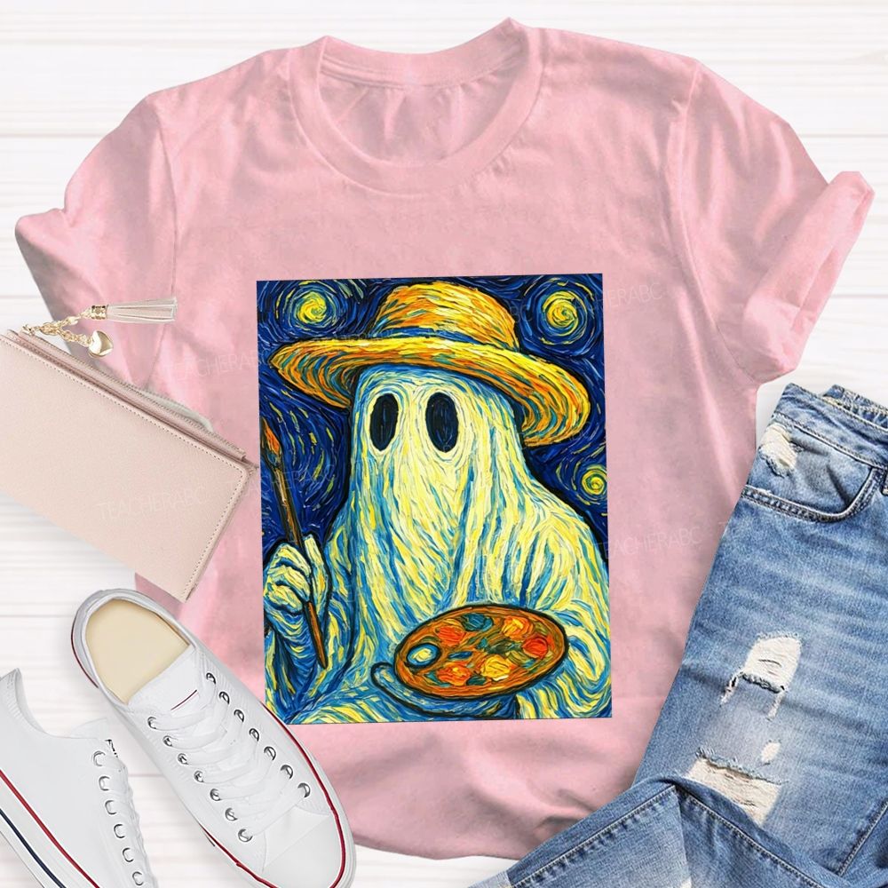 Starry Night Ghost Painter Van Gogh Halloween Art Teacher T-shirt
