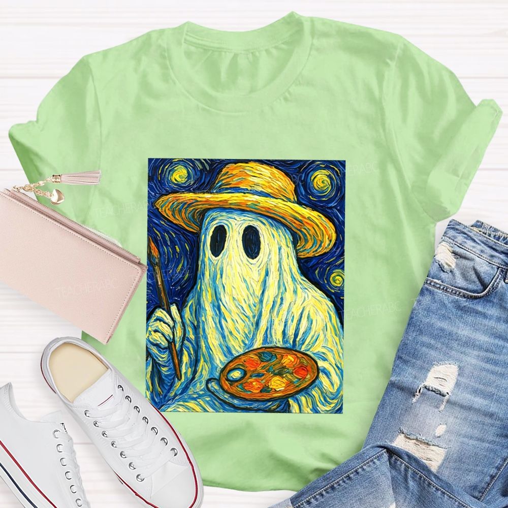 Starry Night Ghost Painter Van Gogh Halloween Art Teacher T-shirt