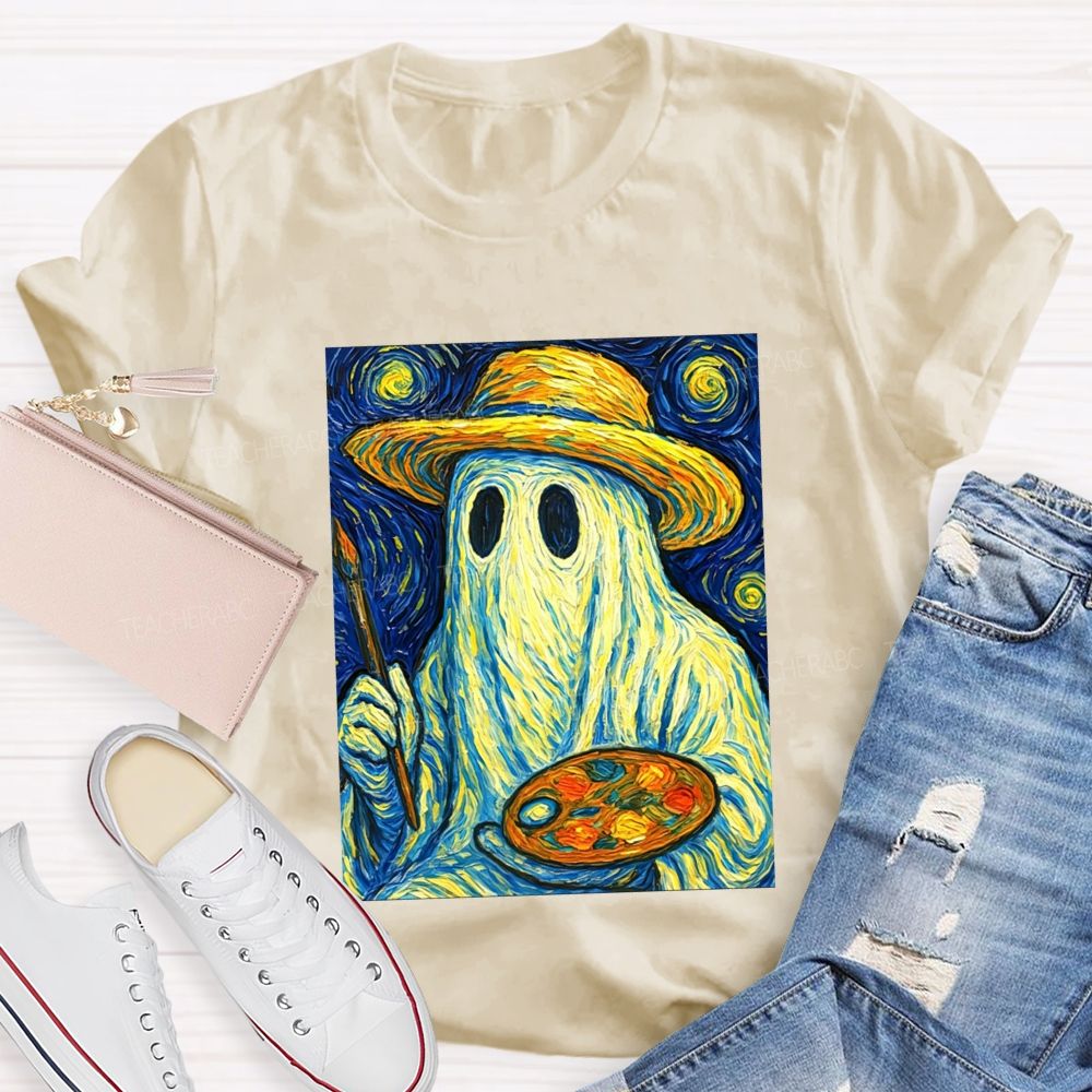 Starry Night Ghost Painter Van Gogh Halloween Art Teacher T-shirt