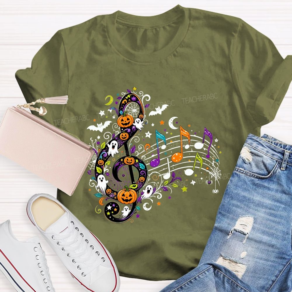 Halloween Treble Clef Ghost Pumpkin Bat Music Note Teacher T-shirt
