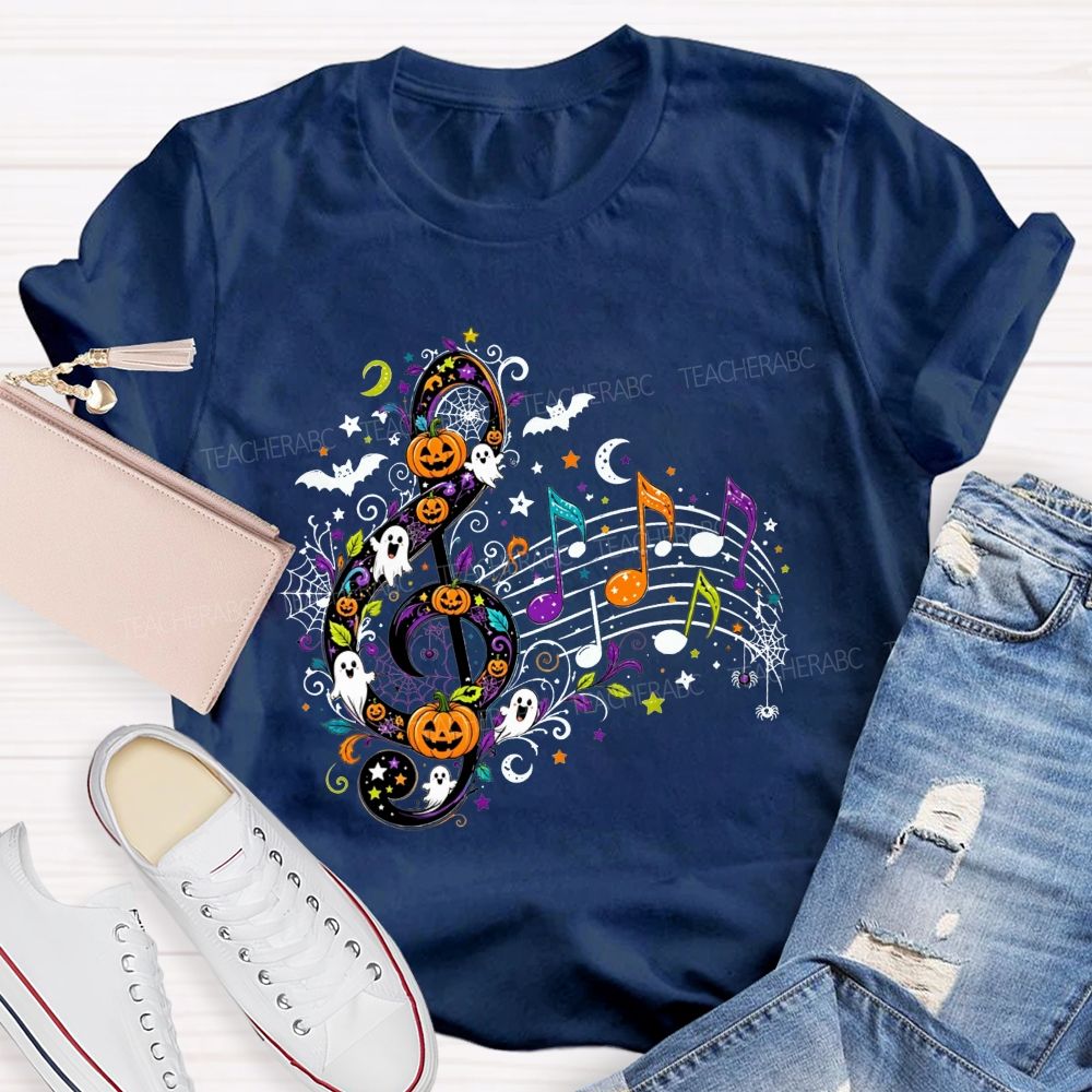 Halloween Treble Clef Ghost Pumpkin Bat Music Note Teacher T-shirt