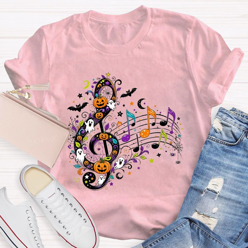 Halloween Treble Clef Ghost Pumpkin Bat Music Note Teacher T-shirt