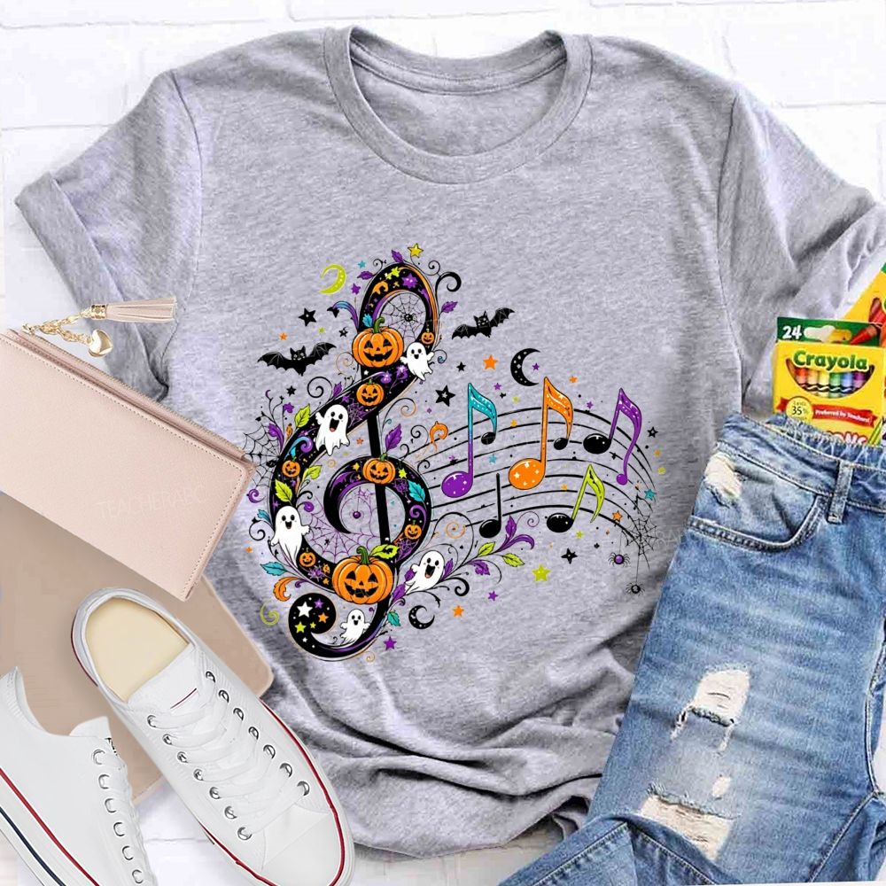 Halloween Treble Clef Ghost Pumpkin Bat Music Note Teacher T-shirt
