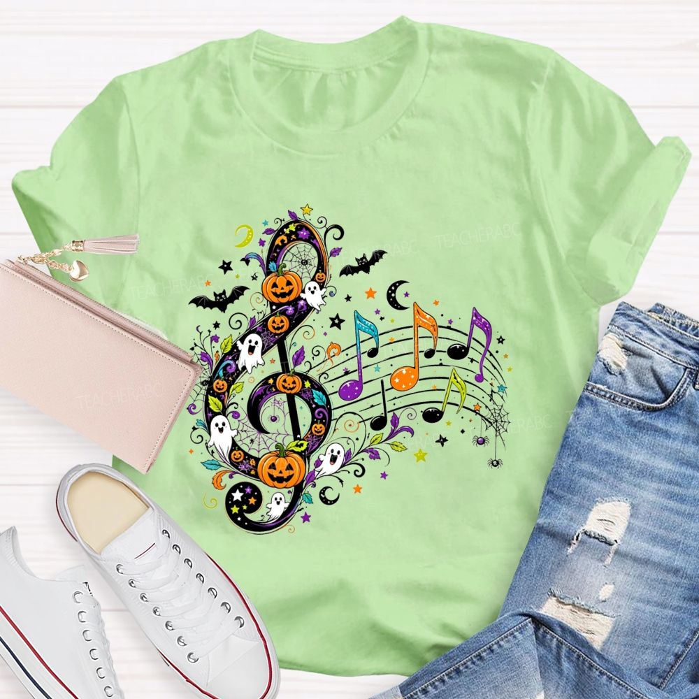 Halloween Treble Clef Ghost Pumpkin Bat Music Note Teacher T-shirt