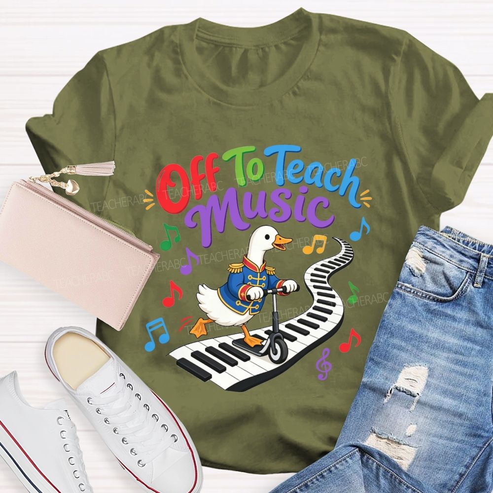 Off To Teach Music Cute Duck Scooter Piano Keyboard Music Teacher T-shirt