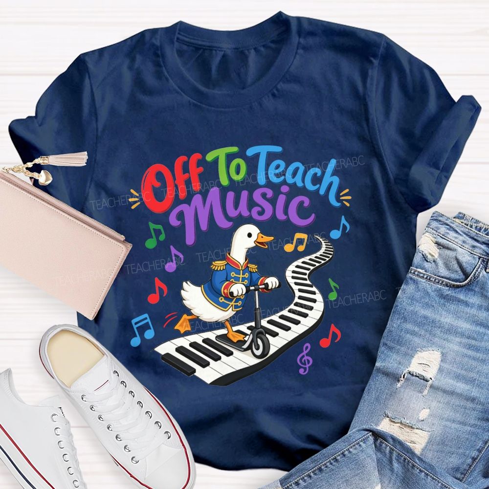 Off To Teach Music Cute Duck Scooter Piano Keyboard Music Teacher T-shirt