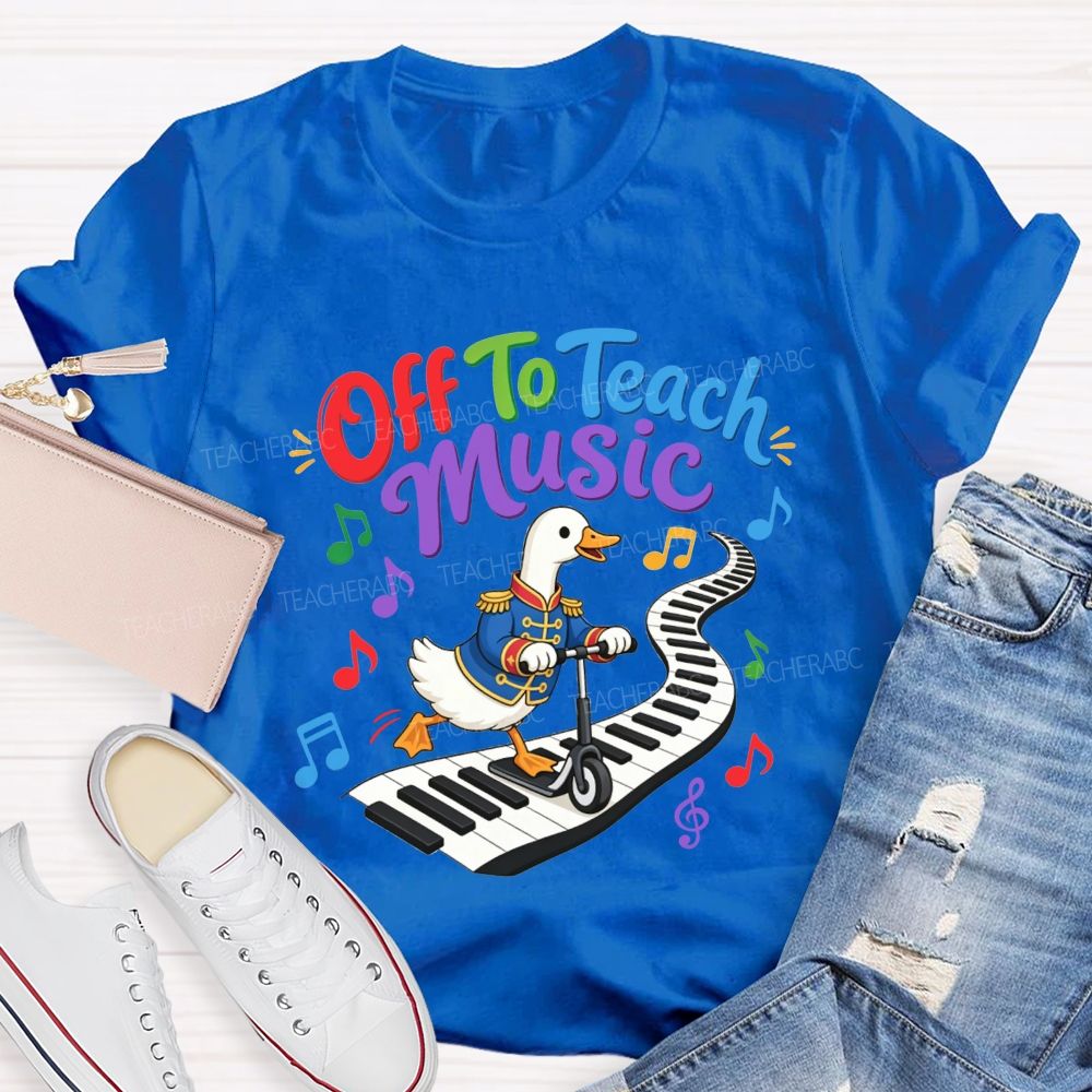 Off To Teach Music Cute Duck Scooter Piano Keyboard Music Teacher T-shirt