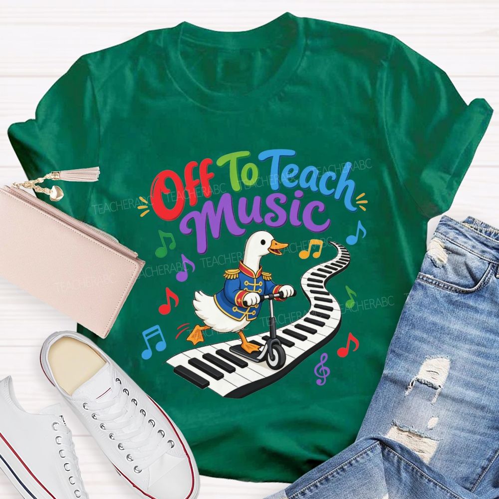 Off To Teach Music Cute Duck Scooter Piano Keyboard Music Teacher T-shirt