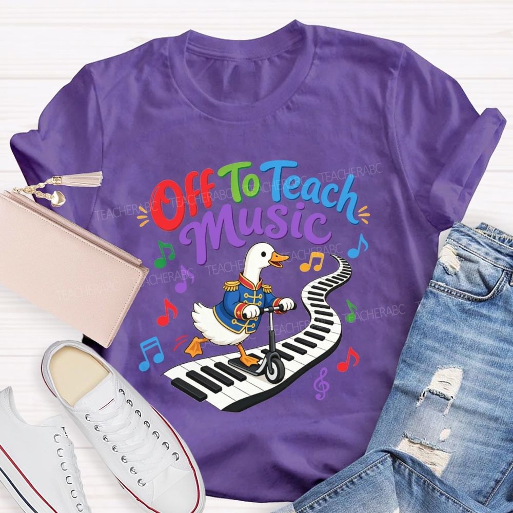 Off To Teach Music Cute Duck Scooter Piano Keyboard Music Teacher T-shirt