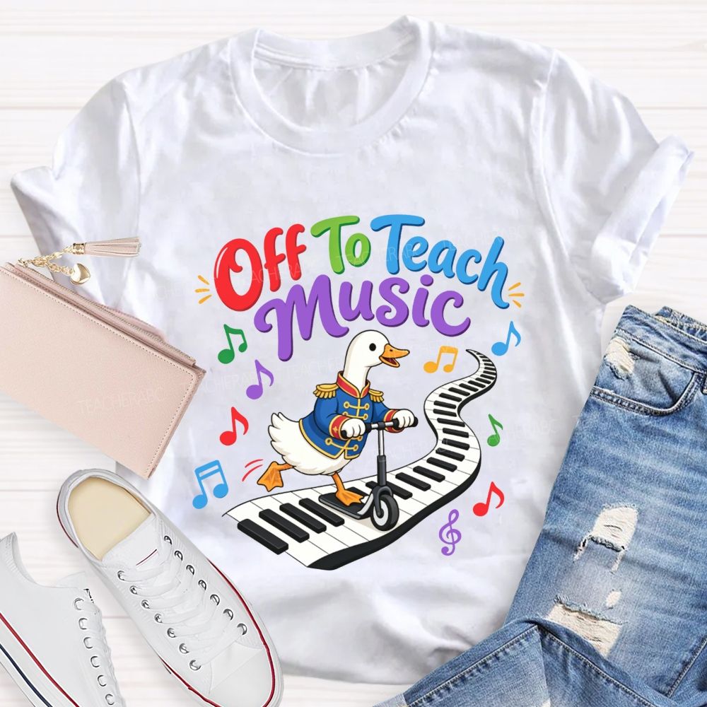 Off To Teach Music Cute Duck Scooter Piano Keyboard Music Teacher T-shirt