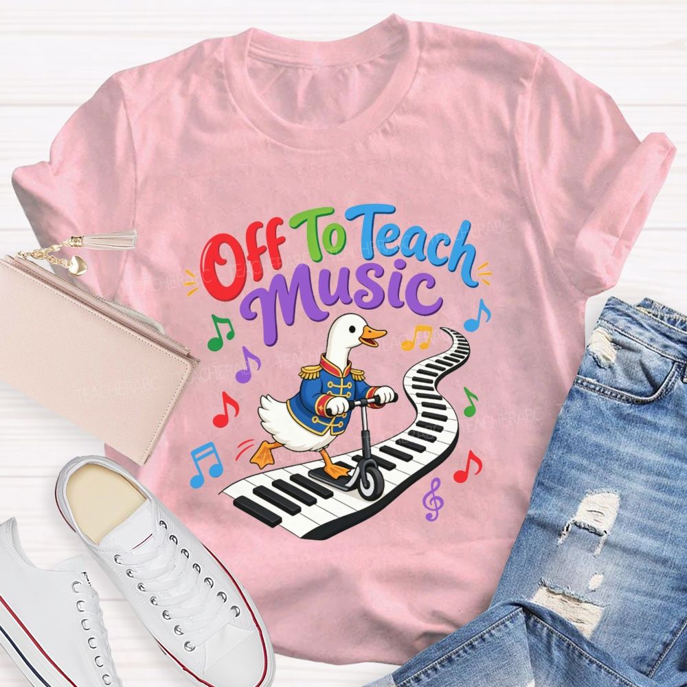 Off To Teach Music Cute Duck Scooter Piano Keyboard Music Teacher T-shirt