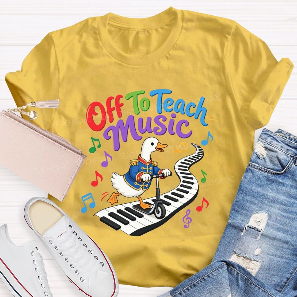 Off To Teach Music Cute Duck Scooter Piano Keyboard Music Teacher T-shirt