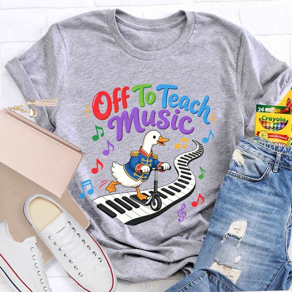 Off To Teach Music Cute Duck Scooter Piano Keyboard Music Teacher T-shirt