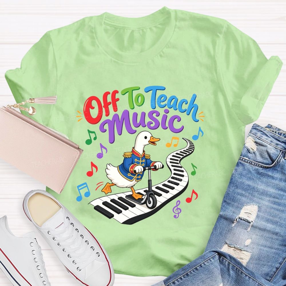 Off To Teach Music Cute Duck Scooter Piano Keyboard Music Teacher T-shirt