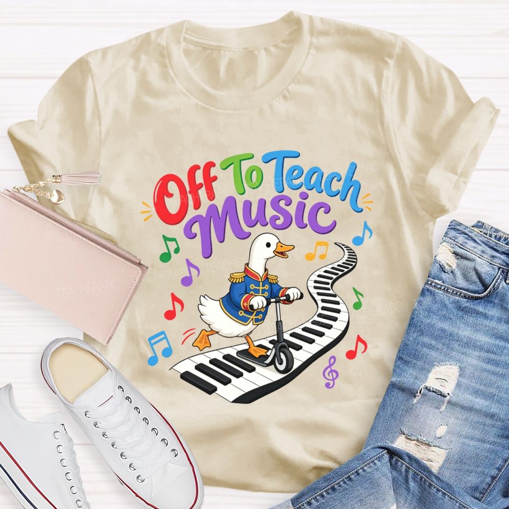 Off To Teach Music Cute Duck Scooter Piano Keyboard Music Teacher T-shirt