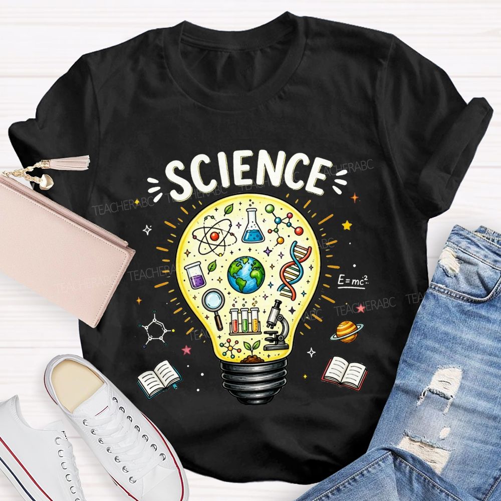 Science Light Bulb Dna Microscope Atom Teacher T-shirt