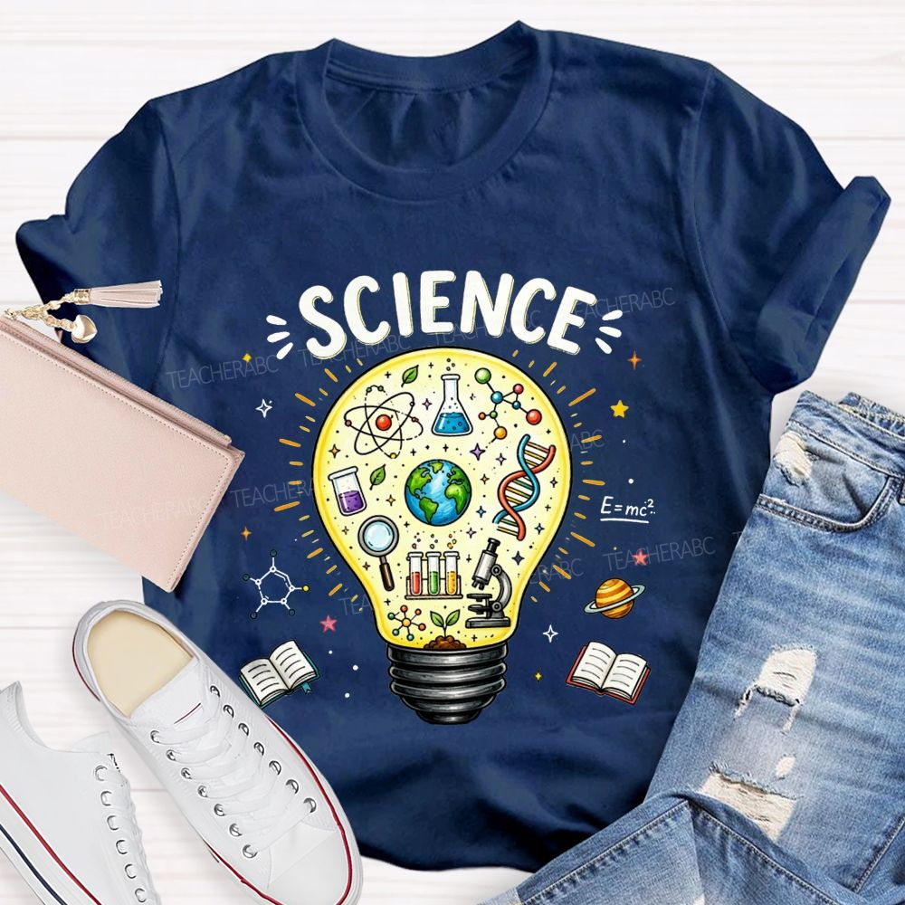 Science Light Bulb Dna Microscope Atom Teacher T-shirt