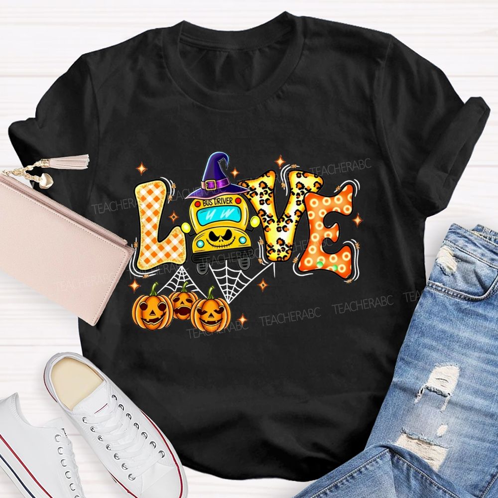 Halloween Love School Bus Driver Pumpkin T-shirt
