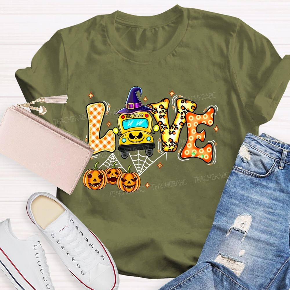 Halloween Love School Bus Driver Pumpkin T-shirt