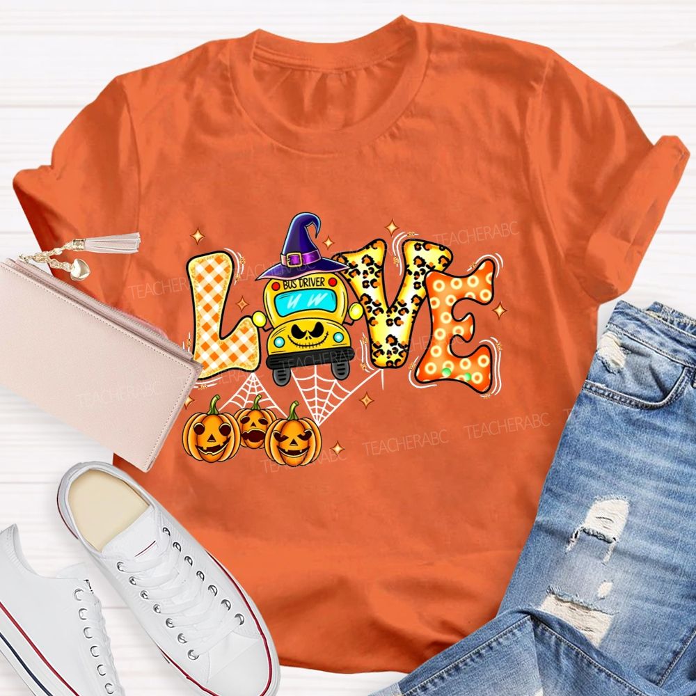 Halloween Love School Bus Driver Pumpkin T-shirt