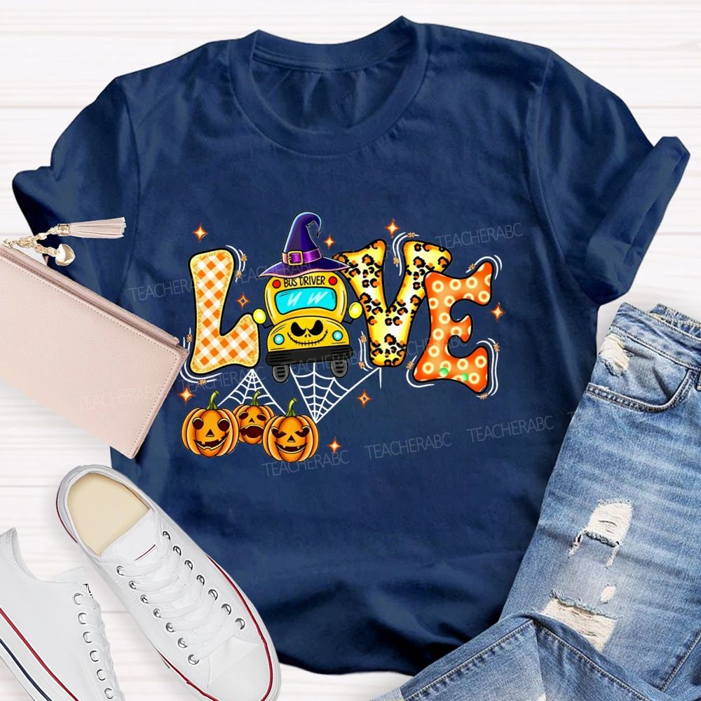 Halloween Love School Bus Driver Pumpkin T-shirt