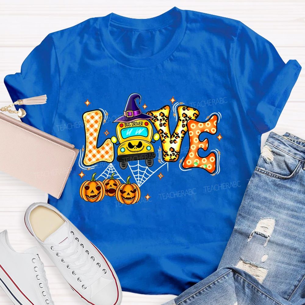 Halloween Love School Bus Driver Pumpkin T-shirt