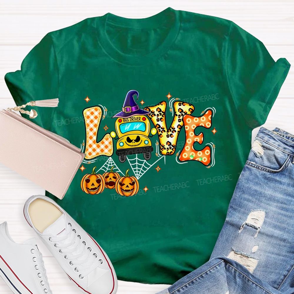 Halloween Love School Bus Driver Pumpkin T-shirt