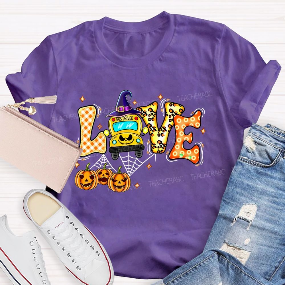 Halloween Love School Bus Driver Pumpkin T-shirt