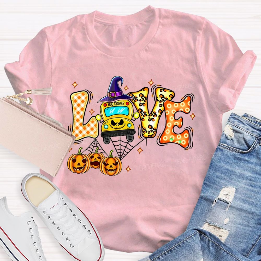 Halloween Love School Bus Driver Pumpkin T-shirt
