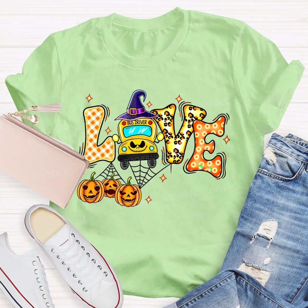 Halloween Love School Bus Driver Pumpkin T-shirt