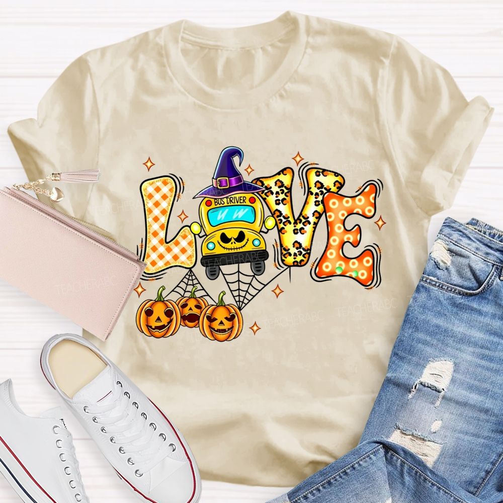 Halloween Love School Bus Driver Pumpkin T-shirt
