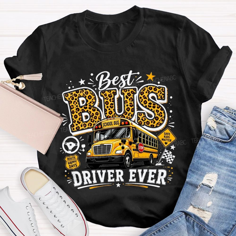 Best Bus Driver Ever Leopard Print School Bus T-shirt