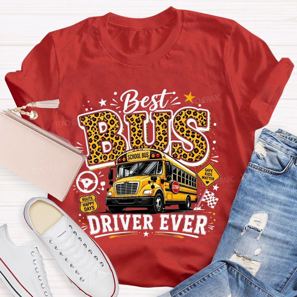 Best Bus Driver Ever Leopard Print School Bus T-shirt