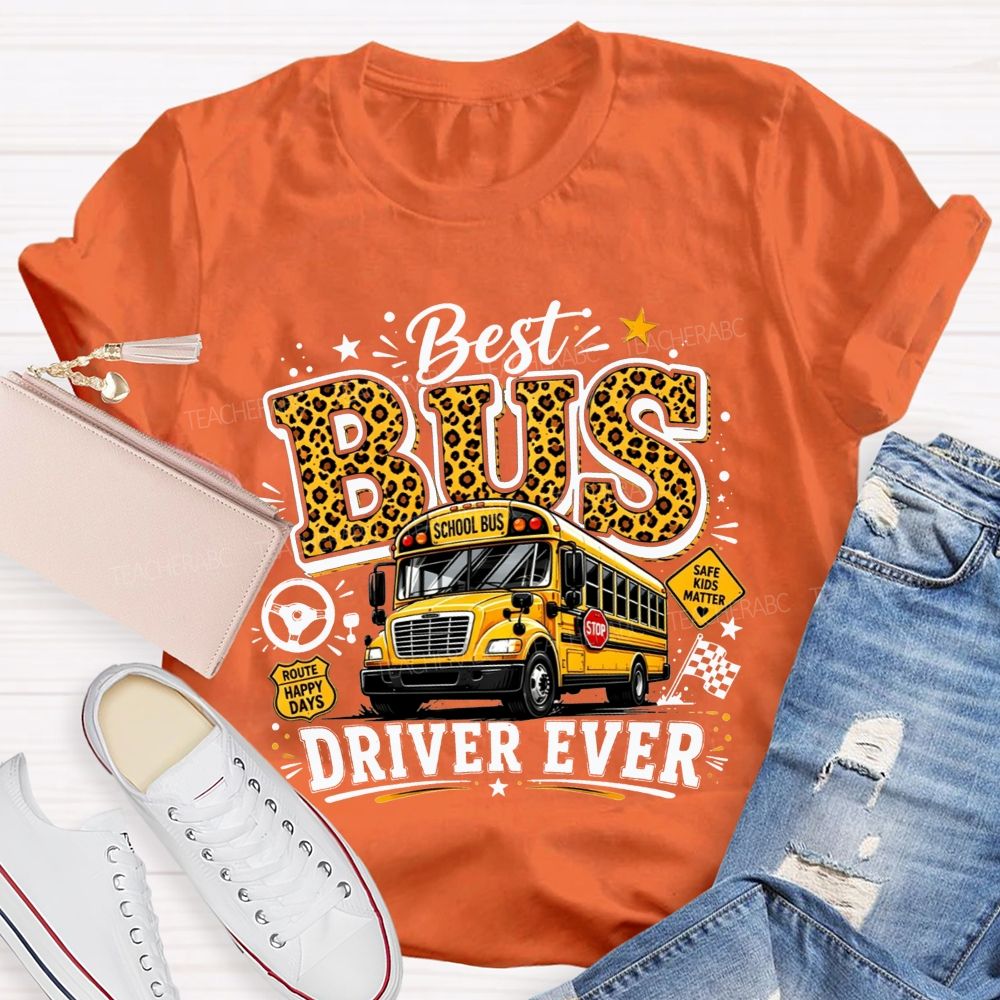 Best Bus Driver Ever Leopard Print School Bus T-shirt