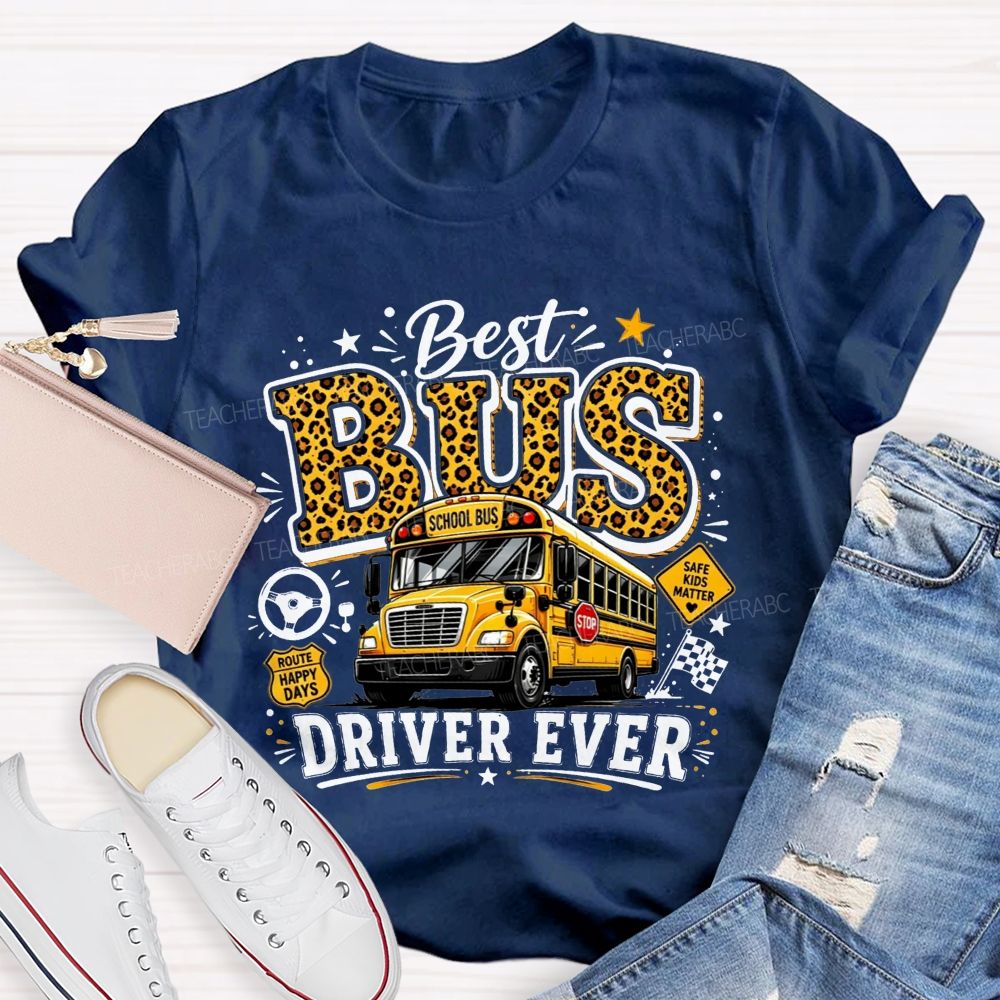 Best Bus Driver Ever Leopard Print School Bus T-shirt