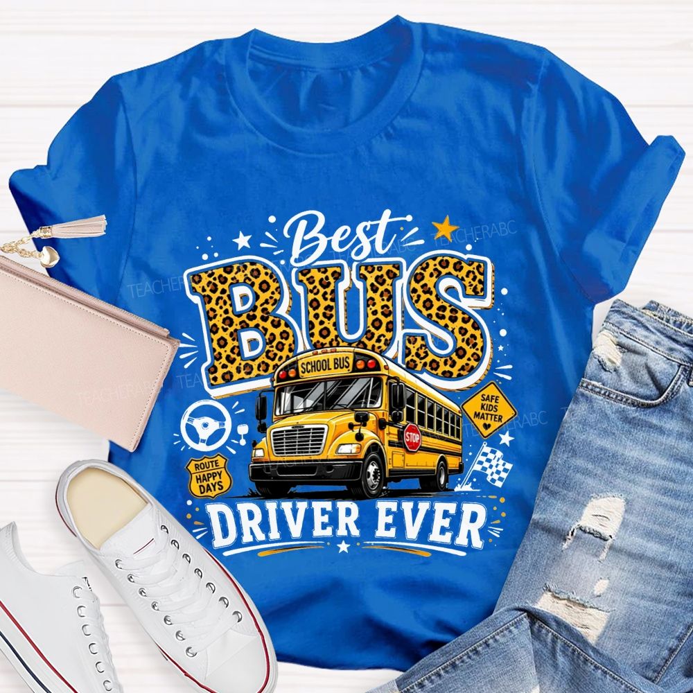 Best Bus Driver Ever Leopard Print School Bus T-shirt