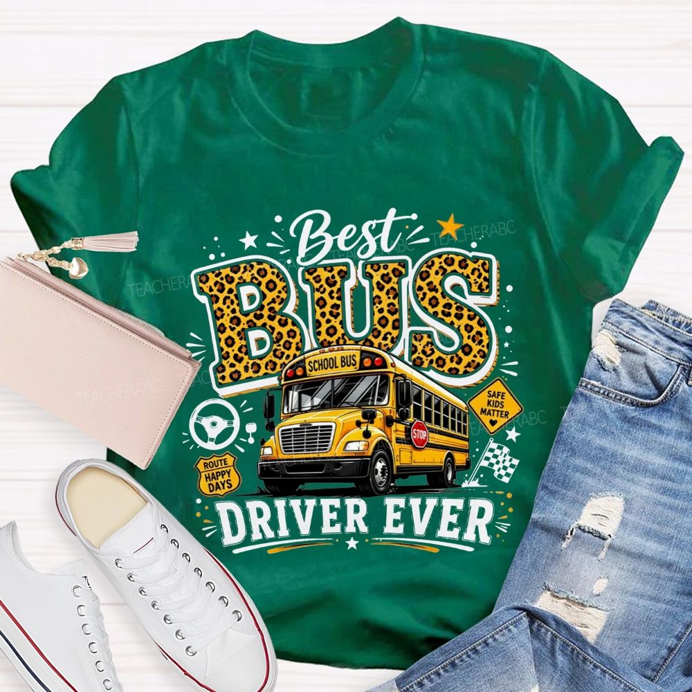 Best Bus Driver Ever Leopard Print School Bus T-shirt