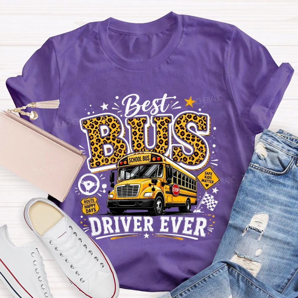 Best Bus Driver Ever Leopard Print School Bus T-shirt