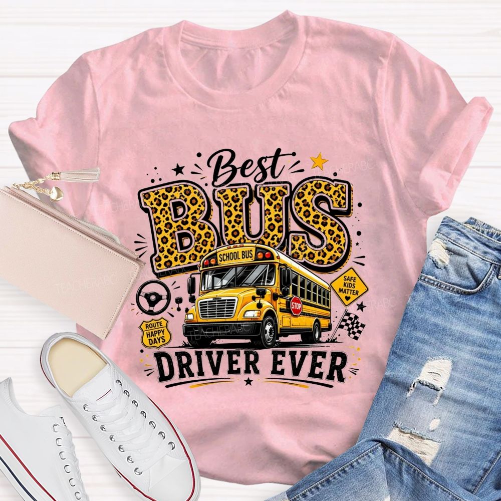 Best Bus Driver Ever Leopard Print School Bus T-shirt