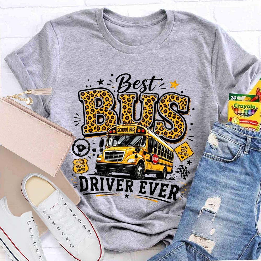Best Bus Driver Ever Leopard Print School Bus T-shirt