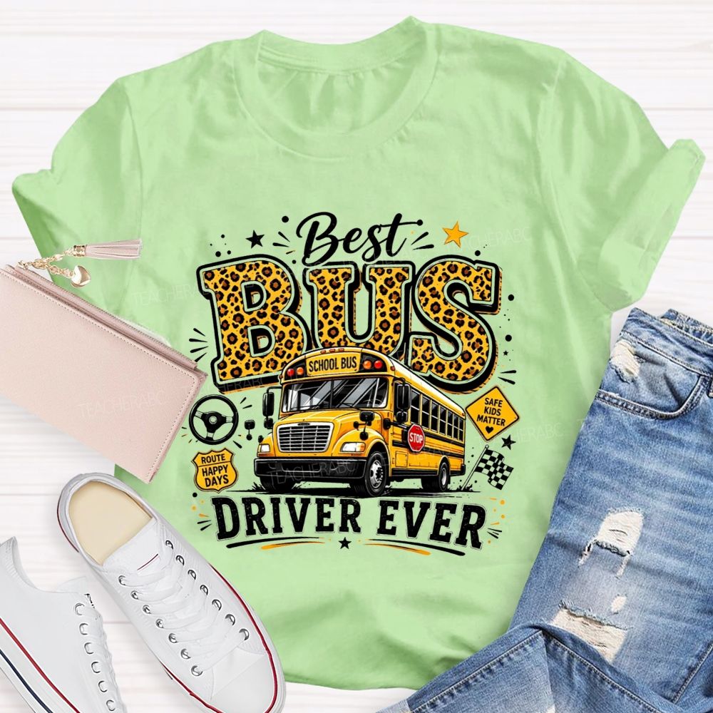 Best Bus Driver Ever Leopard Print School Bus T-shirt