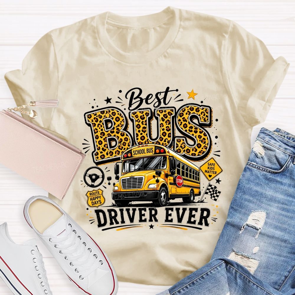 Best Bus Driver Ever Leopard Print School Bus T-shirt
