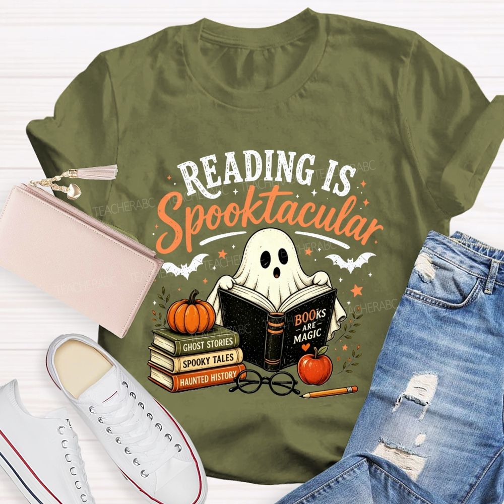 Reading Is Spooktacular Ghost Reading Halloween Teacher T-shirt