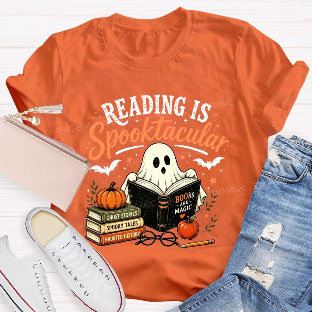 Reading Is Spooktacular Ghost Reading Halloween Teacher T-shirt